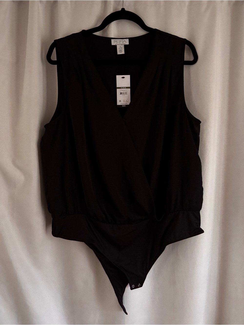 NWT SOFIA by Sofia Vergara Black Sleeveless Surplice Bodysuit Top - Chic, Blouse